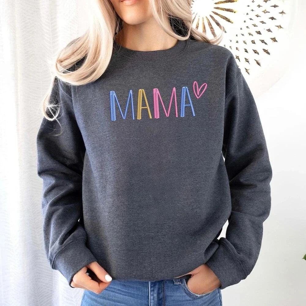 GODMERCH Women's Embroidered Mama Sweatshirt Mothers Day Gifts Mom Crewneck L